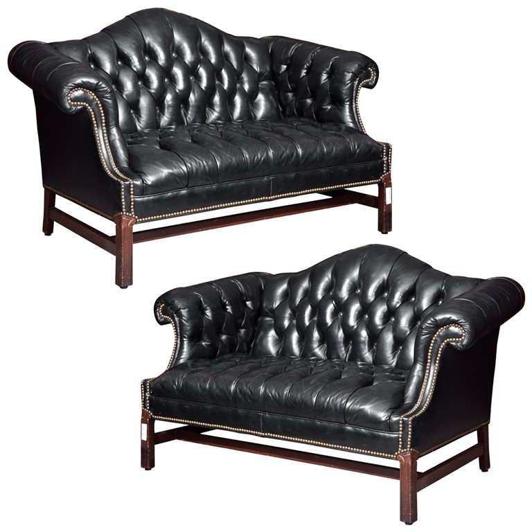 Pair of Chesterfield Leather Sofas Loveseats at 1stDibs