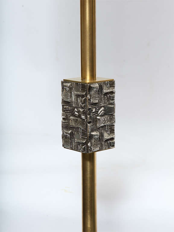 American Pair of 1960s Architectural Brass and Silver Floor Lamps
