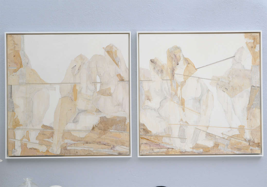 Snagged at a Palm Beach estate sale, we were instantly enamored with the scale, colors, textures, and materials of this diptych tableau portrait of six women. Rendered in oil, pencil, and bits of cancelled checks and invoices, one can only ponder