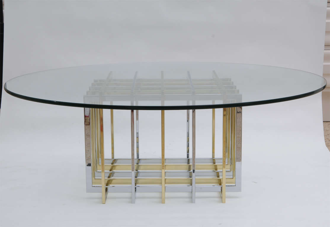 Late 20th Century Pierre Cardin Chrome and Brass Grid Coffee Table