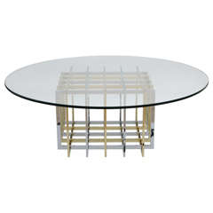 Vintage Pierre Cardin Chrome and Brass Grid Coffee Table