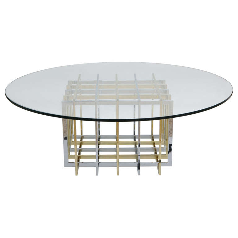 Pierre Cardin Chrome and Brass Grid Coffee Table