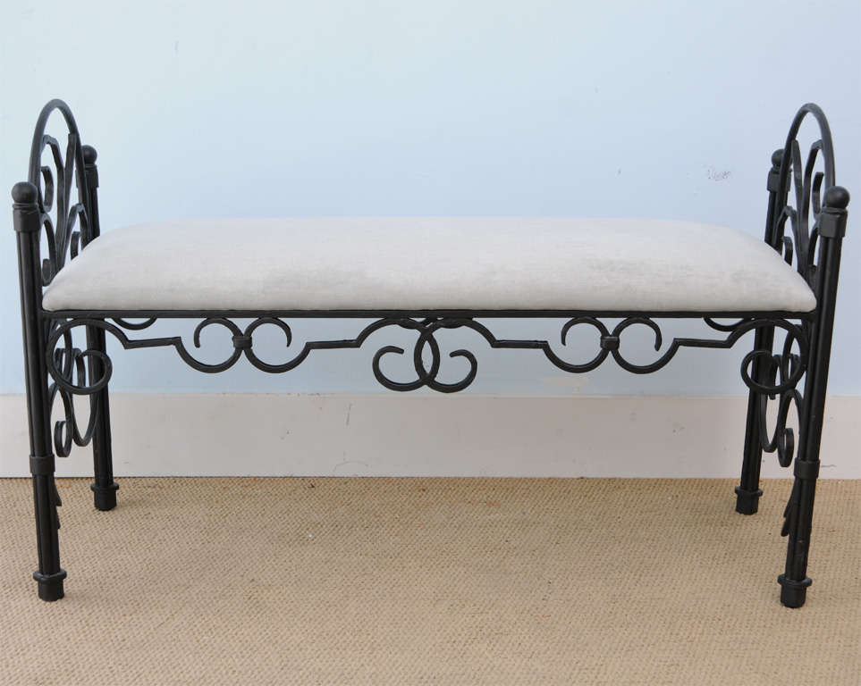 American Hollywood Regency 1940's Art Deco Wrought Iron Beautiful Bench  For Sale
