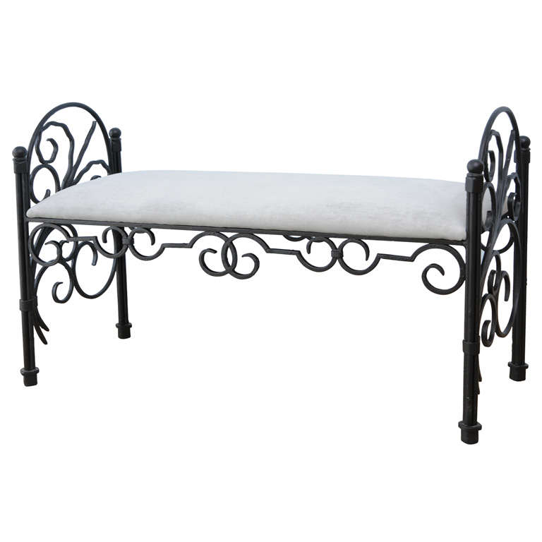 Hollywood Regency 1940's Art Deco Wrought Iron Beautiful Bench  For Sale