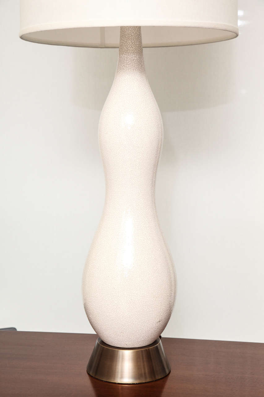 American Tall White Crackle Glazed Ceramic Table Lamp, c. 1950 For Sale