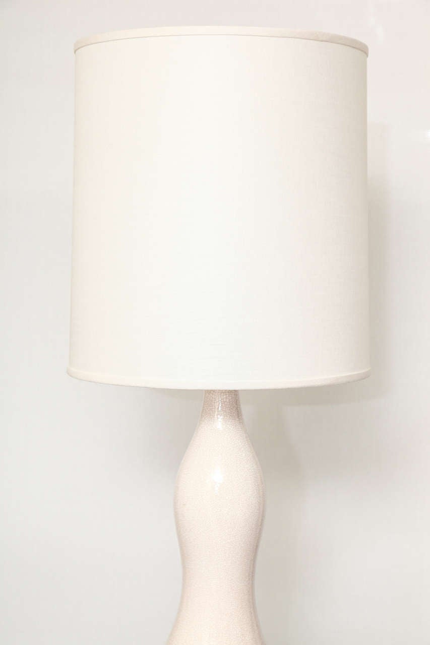 Tall White Crackle Glazed Ceramic Table Lamp, c. 1950 For Sale 1