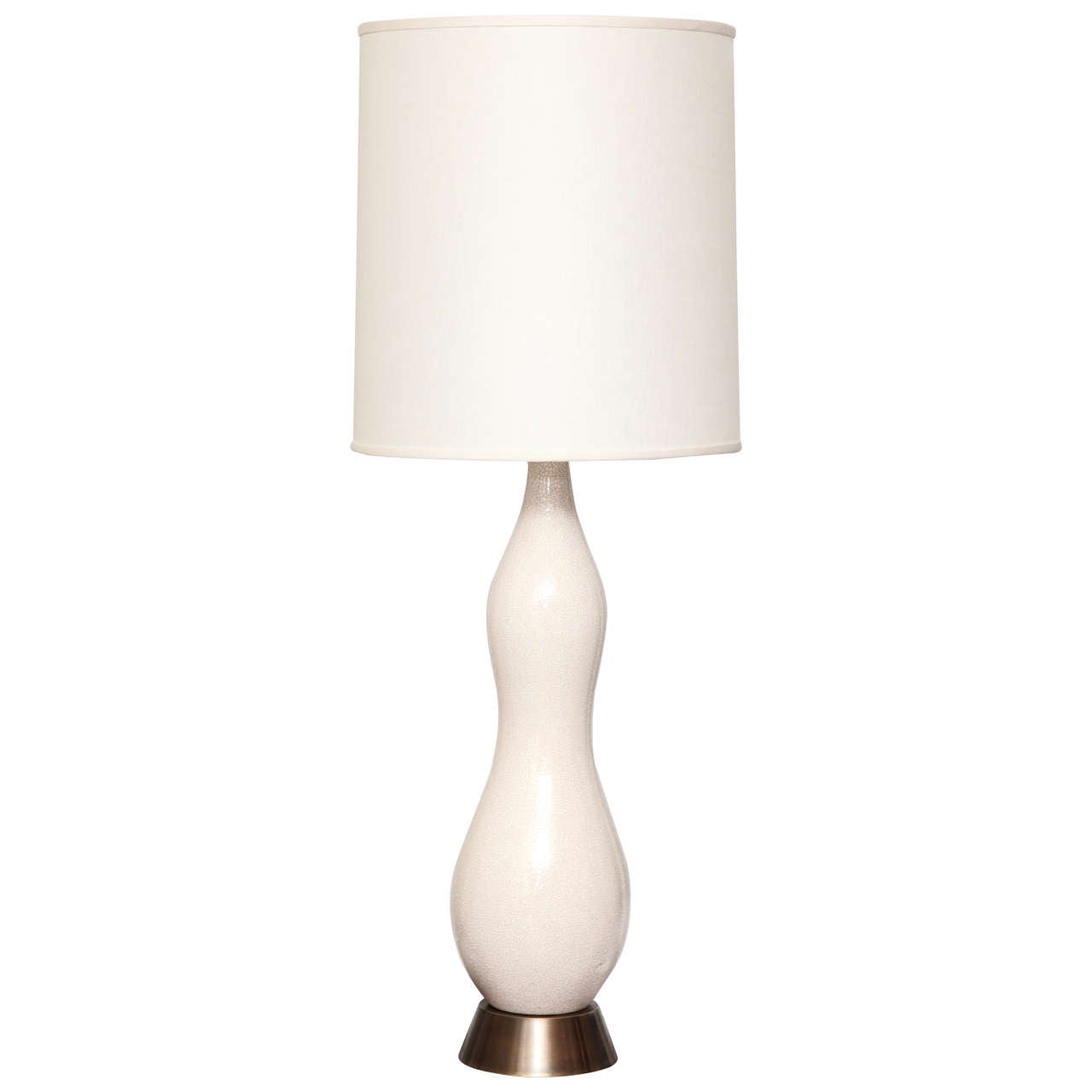 Tall White Crackle Glazed Ceramic Table Lamp, c. 1950 For Sale