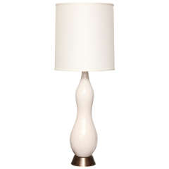 Tall White Crackle Glazed Ceramic Table Lamp, c. 1950