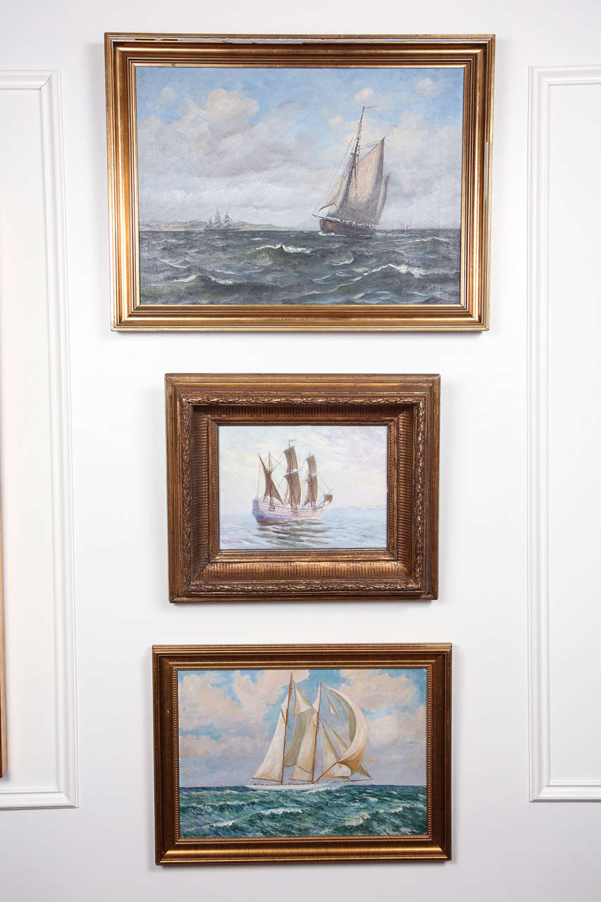 Two (Top painting no longer available) vintage boat paintings. Left: 