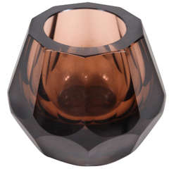 Smoked Glass Faceted Vase
