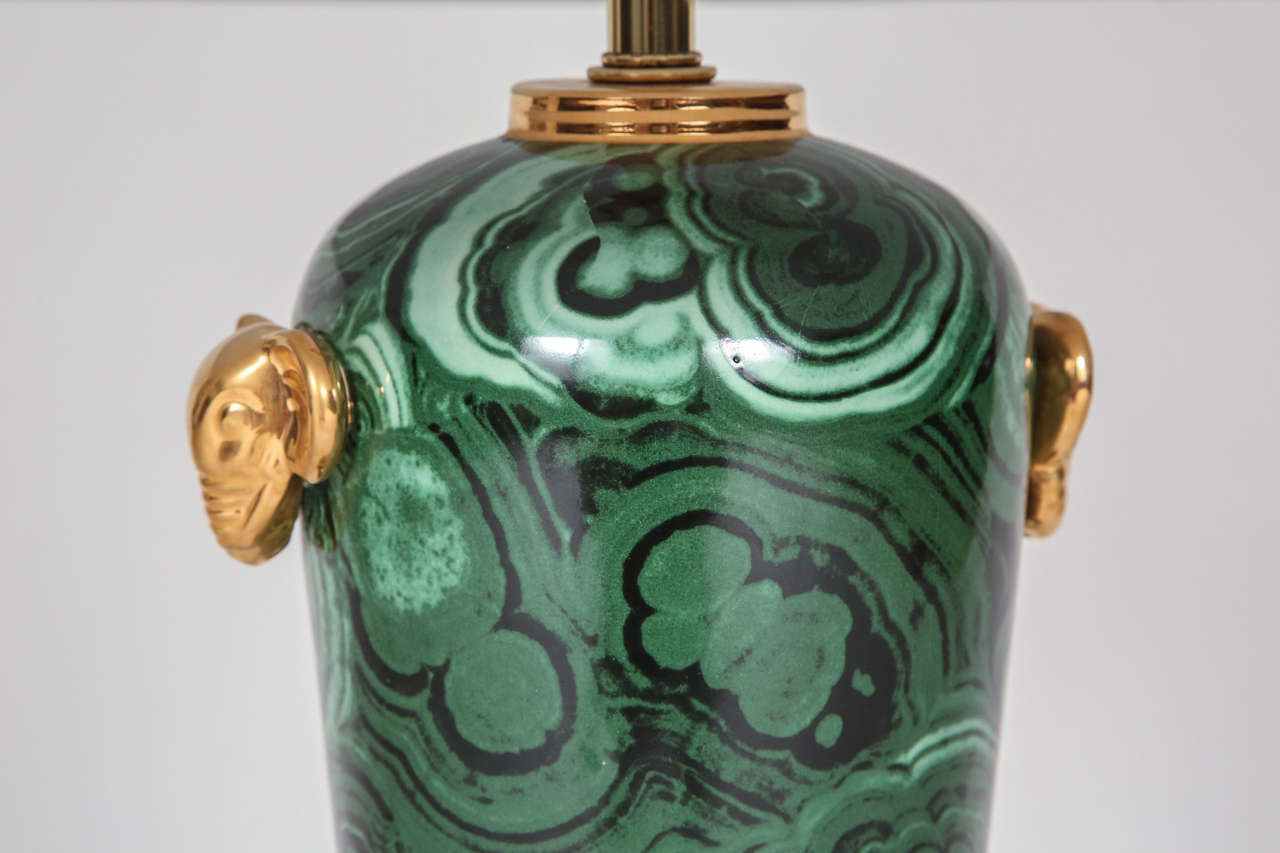 Malachite Table Lamps In Excellent Condition For Sale In Los Angeles, CA