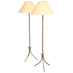 Pair of Brass Bamboo Floor Lamps