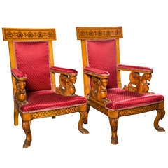 Pair of Italian Charles X Armchairs, circa 1825