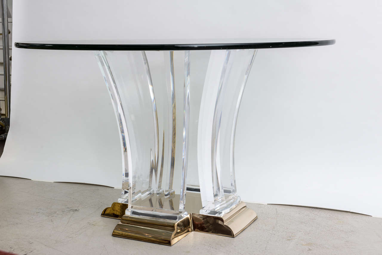 Art Deco Lucite and Brass Dining Table by Jeffrey Bigelow