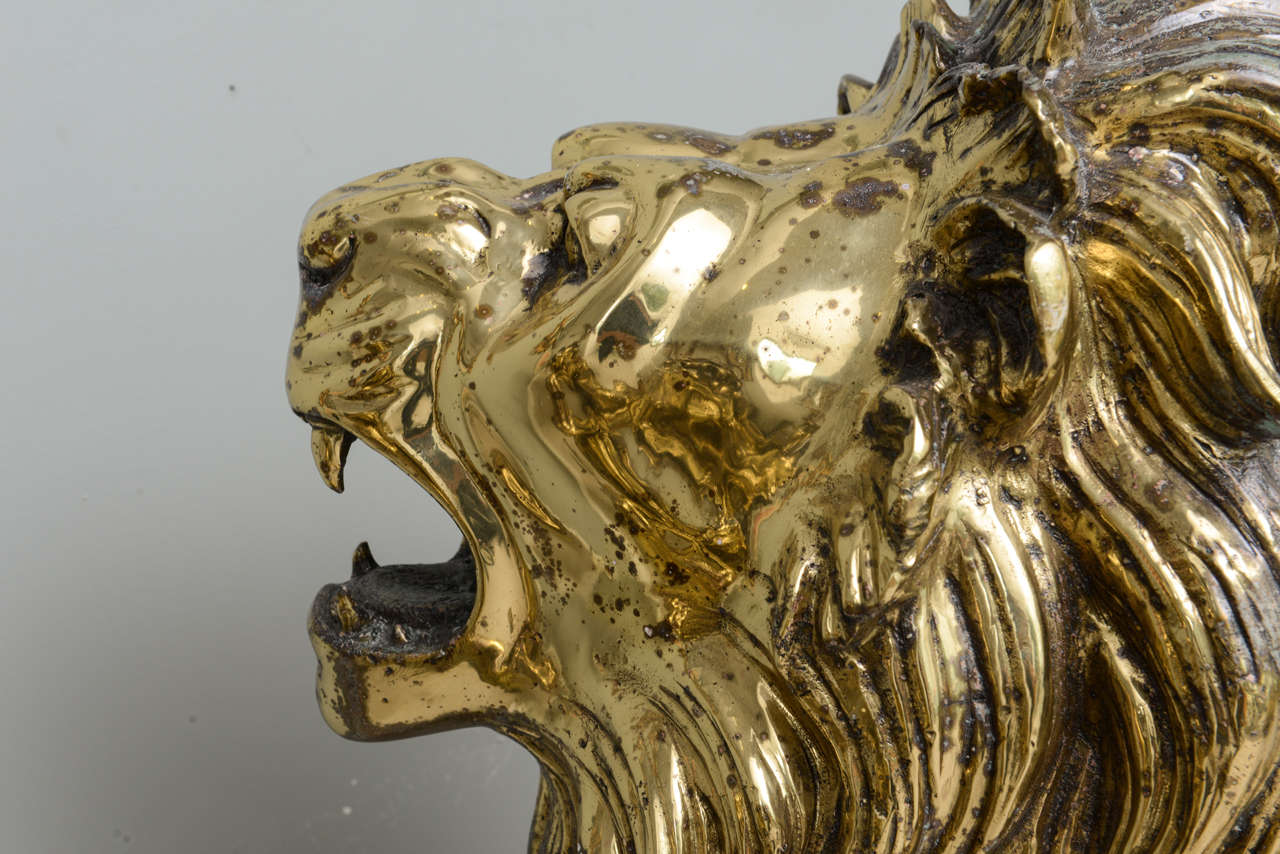 20th Century Pair of Large Brass Lions