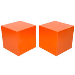 Pair of Orange Lacquer Cube Tables
