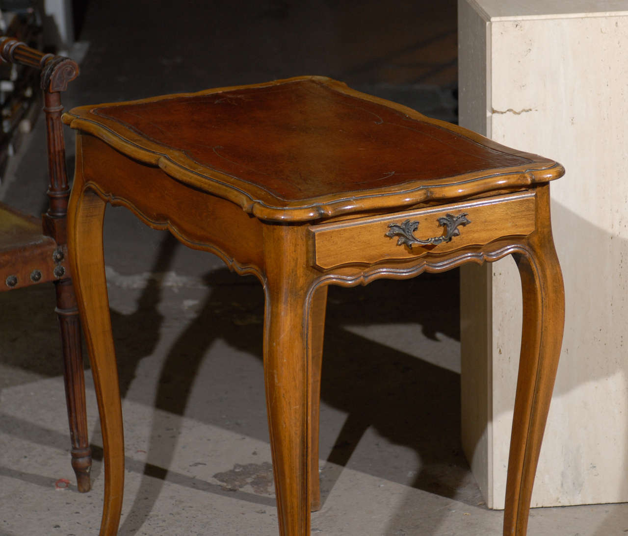 Louis XV Leather Top Side Table In Excellent Condition In Atlanta, GA