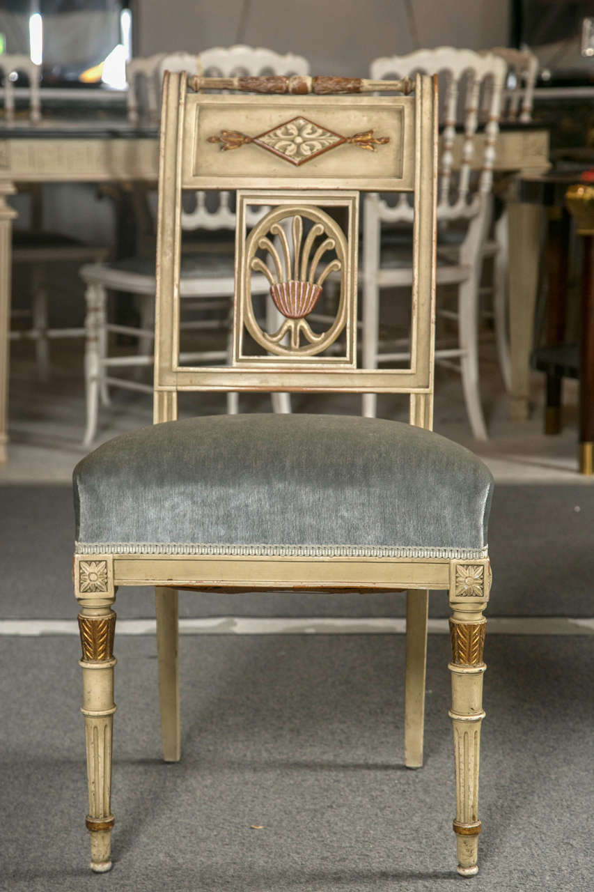 French Six Fine Hollywood Regency Style Original Painted Side / Dining Chairs by Jansen