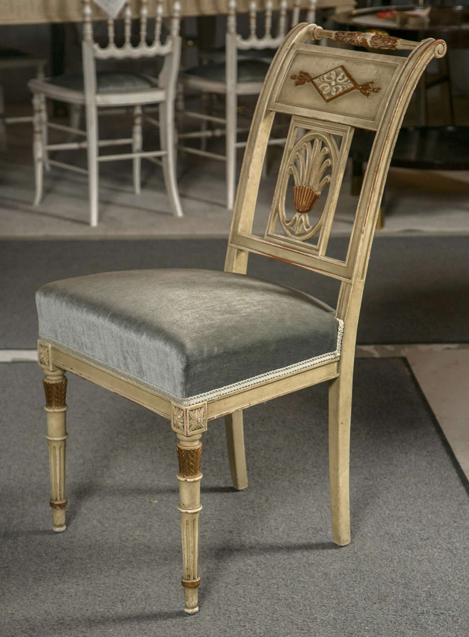 Mid-20th Century Six Fine Hollywood Regency Style Original Painted Side / Dining Chairs by Jansen