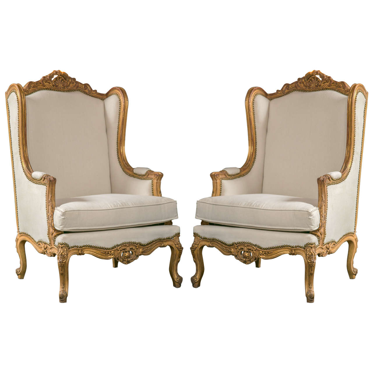 Pair of French Louis XV Style Wingback Bergere Chairs