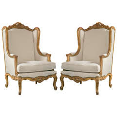 Pair of French Louis XV Style Wingback Bergere Chairs