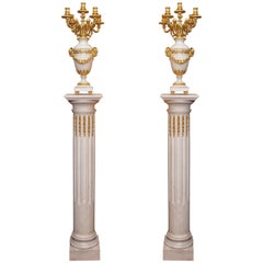 Pair of Antique Carrara Marble and Ormolu Pedestals and Urns circa 1850