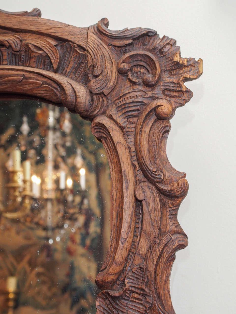 19th Century Antique French Bois Naturel Carved Chestnut Mirror