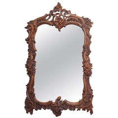 Antique French Bois Naturel Carved Chestnut Mirror