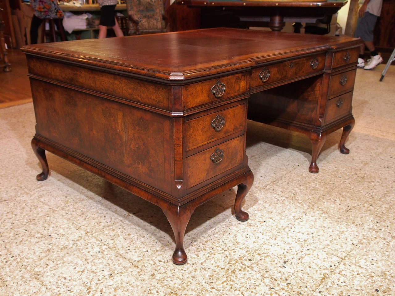 Antique English Burled Walnut Partner's Desk circa 1880 at 1stDibs