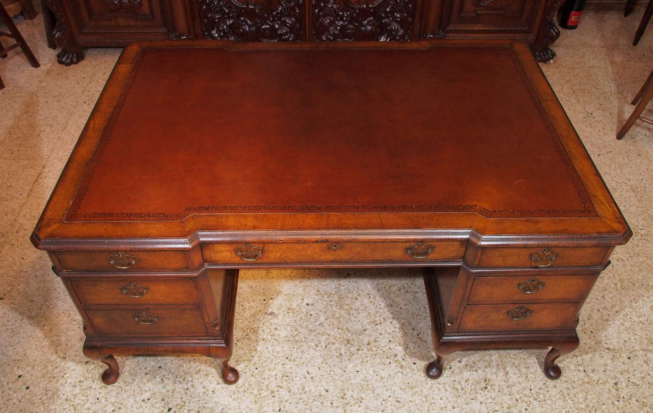 Antique English Burled Walnut Partner's Desk circa 1880 at 1stDibs
