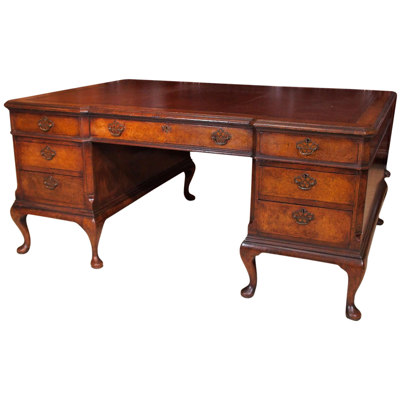 Antique English Burled Walnut Partner's Desk circa 1880 at 1stDibs
