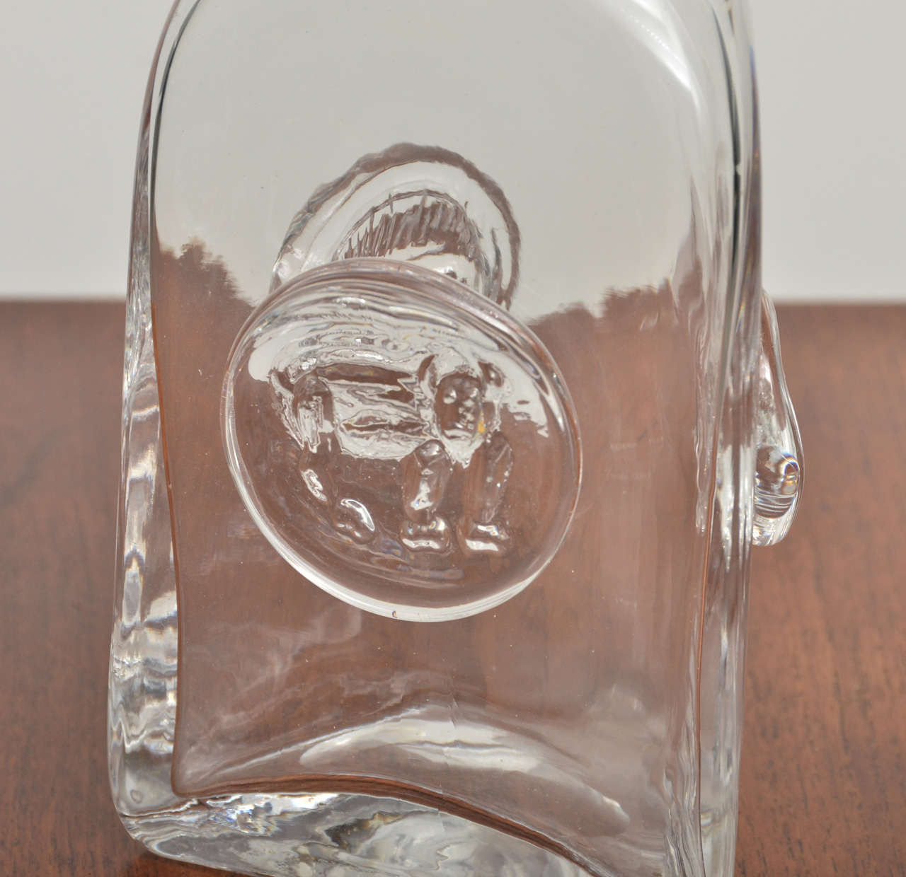 Swedish Erik Hoglund Three-Sided Crystal Decanter with Animal and Portrait Medallions For Sale