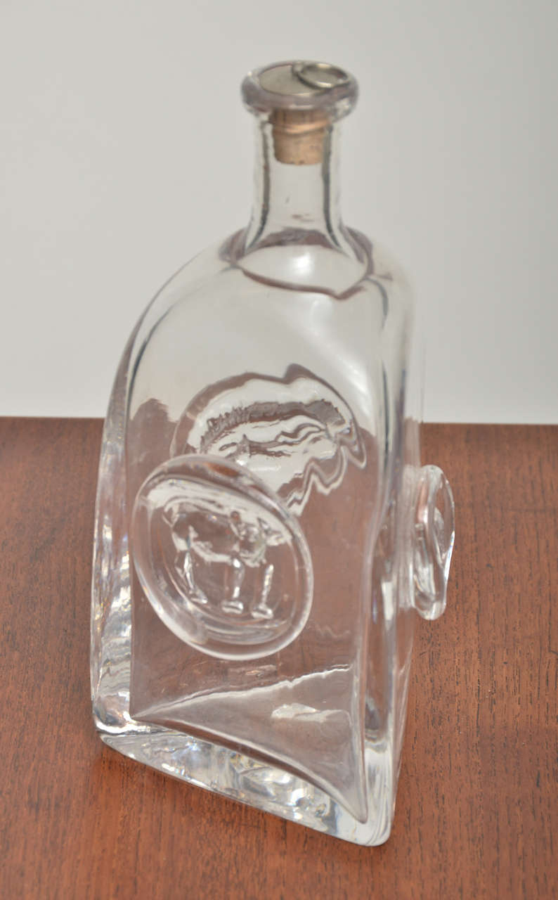 Classic Hoglund Crystal Design with Bull, Spirit head and Glass-Blower Portrait.<br />
1960s Swedish Design Icon.
