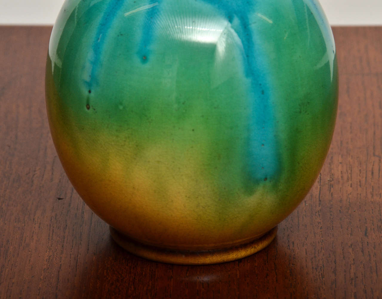 Aesthetic Movement Burmantofts Faience Vase with Yellow and Turquoise Glaze, English, circa 1880