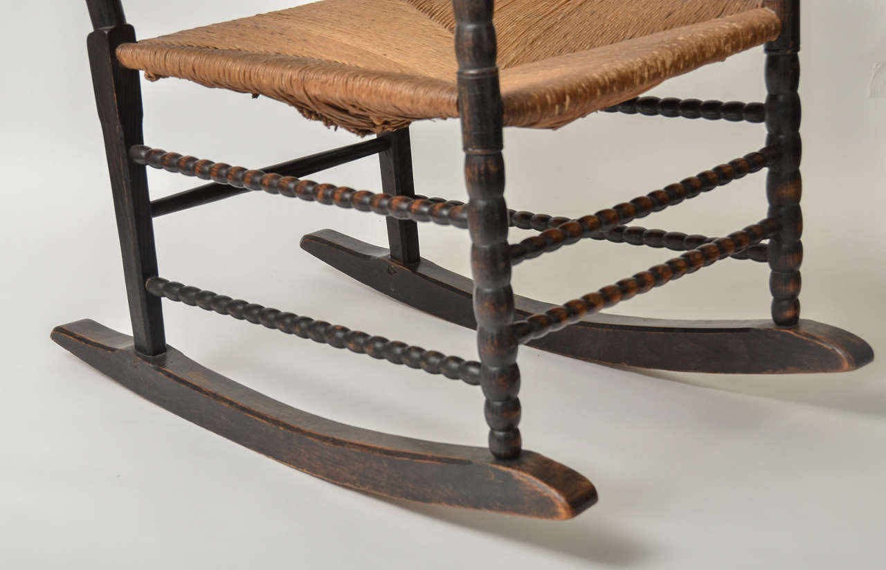 Rocking Chair of Ebonized Rush and Rush Seat Attributed to Ernest ...