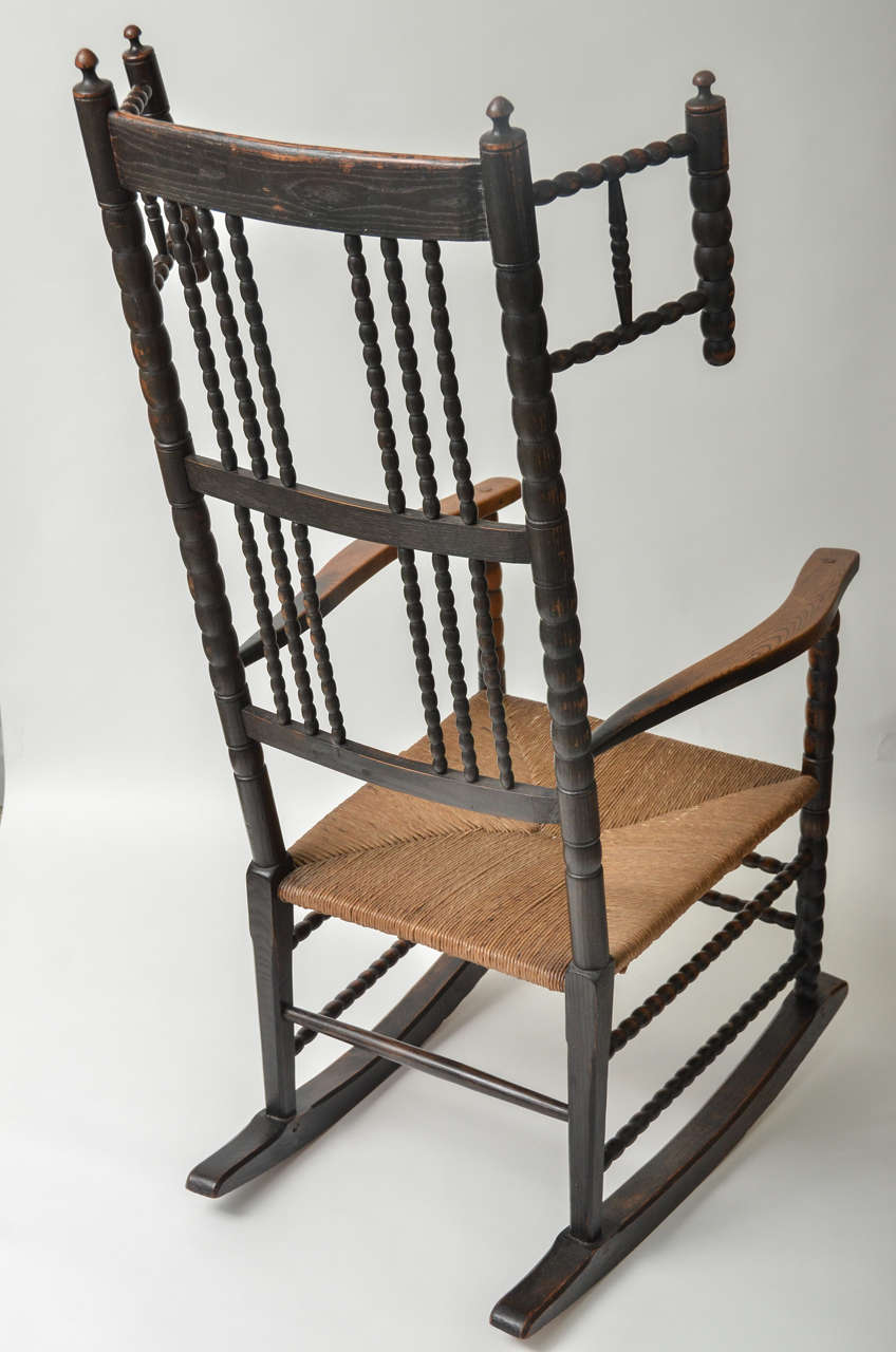 Rocking Chair of Ebonized Rush and Rush Seat Attributed to Ernest ...