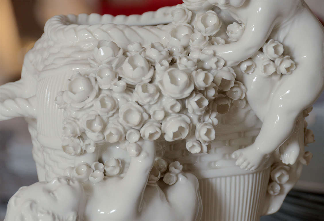 Mid-20th Century White Bisque Putti Figural Group Vase