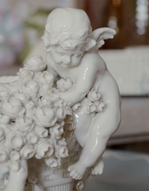 White Bisque Putti Figural Group Vase 2