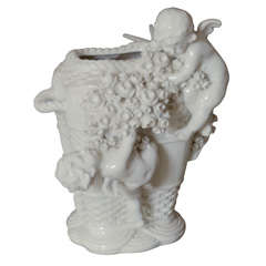 White Bisque Putti Figural Group Vase