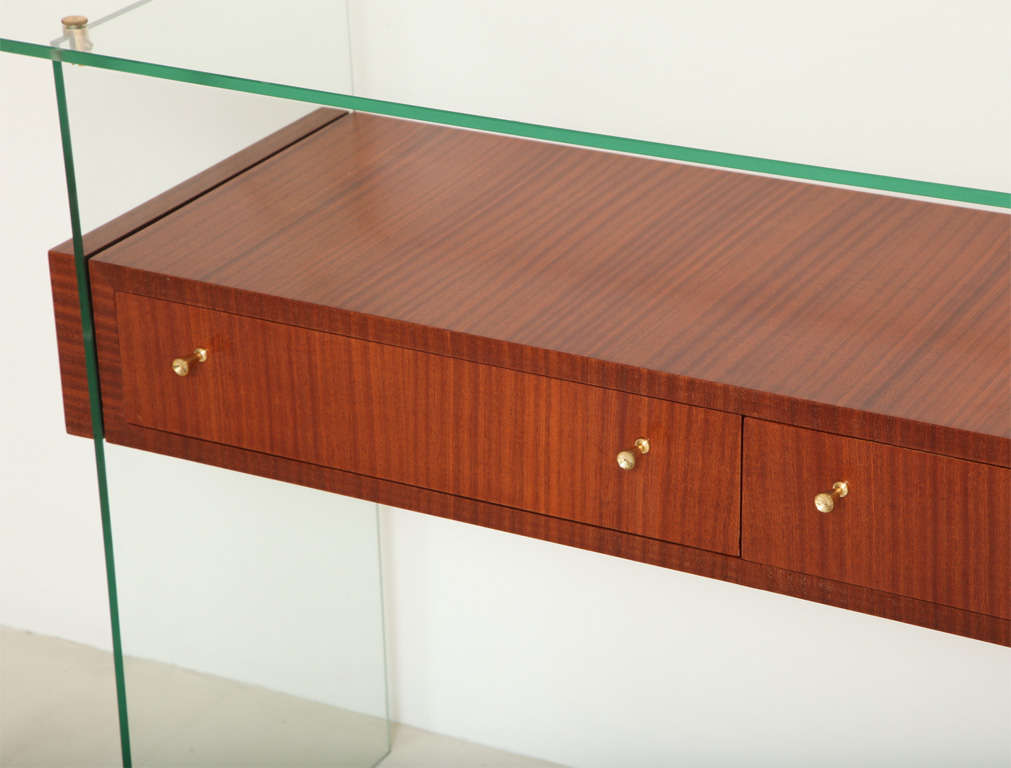 Glass, Wood and Metal Console by Jacques Dumond