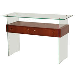 Glass, Wood and Metal Console by Jacques Dumond Glass, Wood and Metal Console by Jacques Dumond