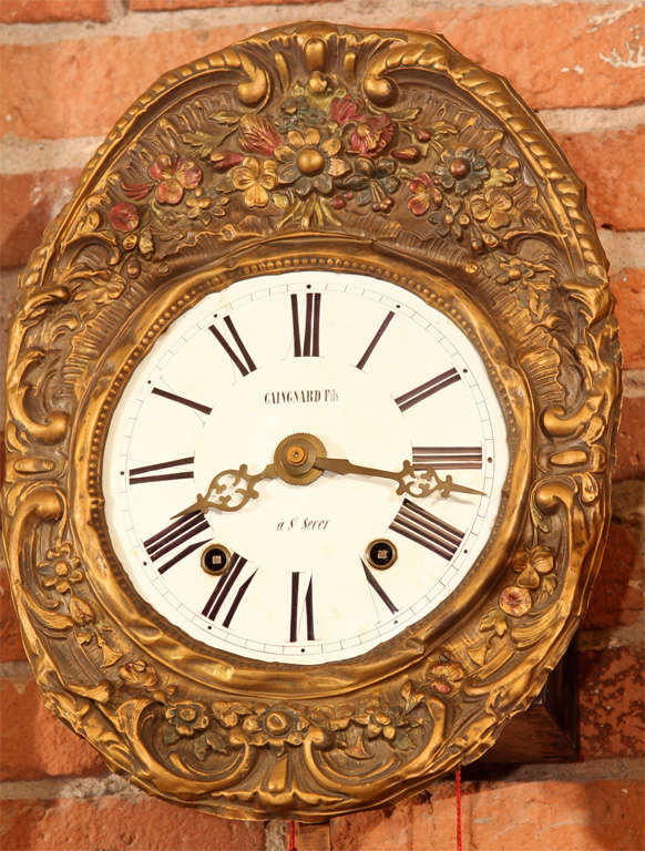 19th Century French Morbier Bronze and Painted Wall Clock For Sale