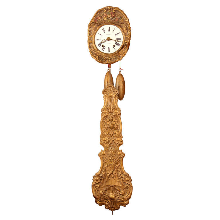 French Morbier Bronze and Painted Wall Clock For Sale