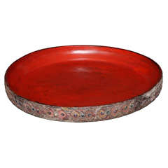 Red Lacquered Tray with Jeweled Border