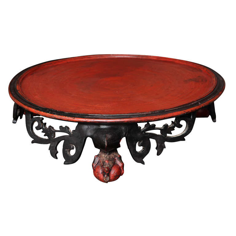 Carved Thai Offering Table with Red Top