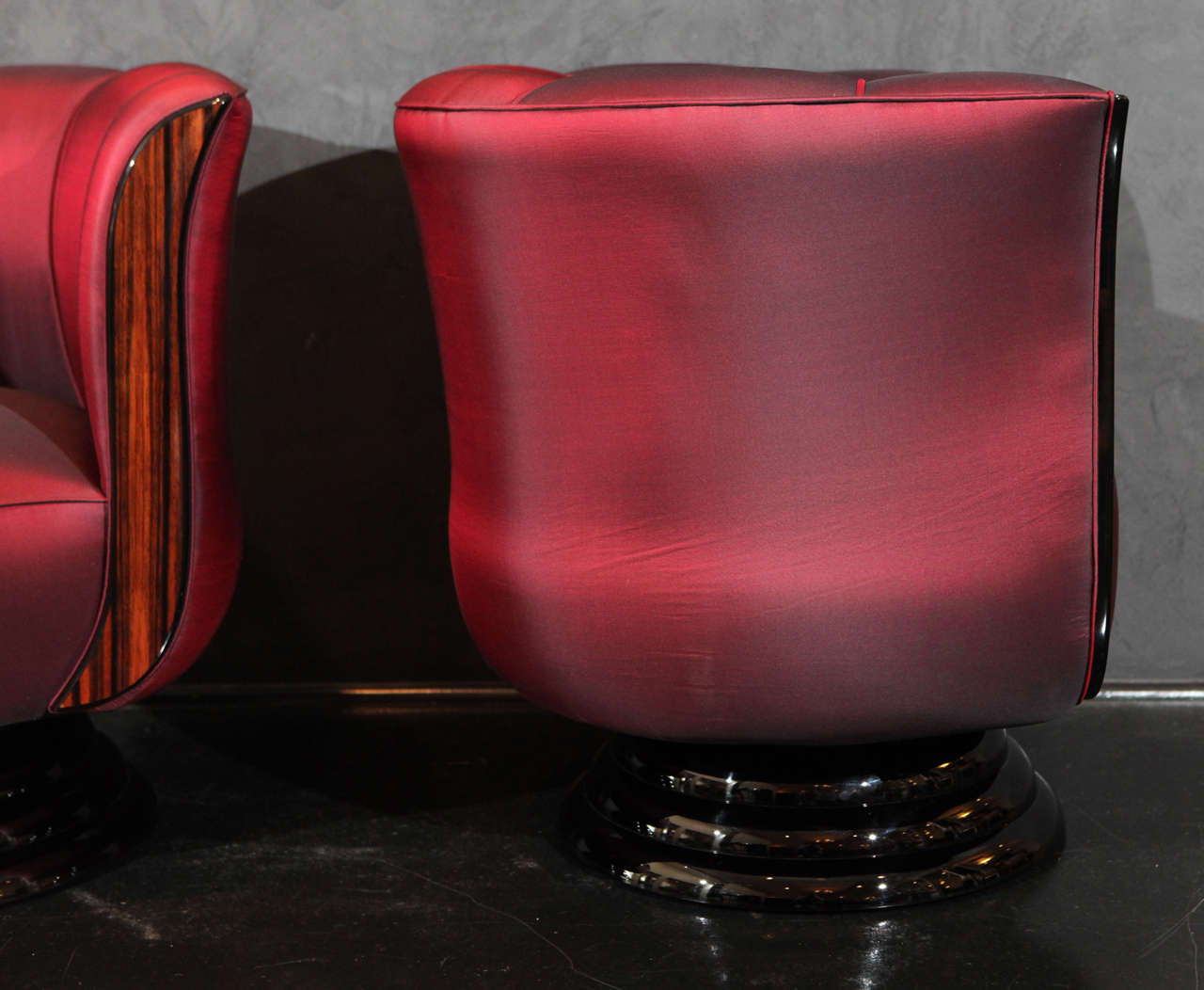 Contemporary Pair of Red Silk Tulip Chairs For Sale