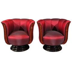 Pair of Red Silk Tulip Chairs
