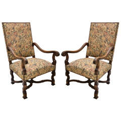 Pr. French Louis X111 Style Open Arm Chairs