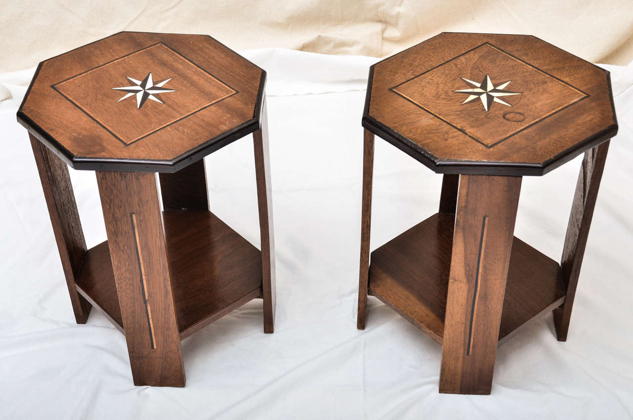 Pr. 1930's Eng. Colonial Inlaid Occasional Tables