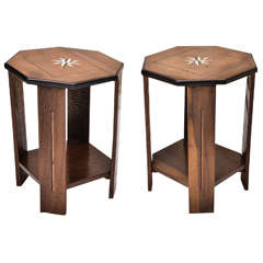 Pr. 1930's Eng. Colonial Inlaid Occasional Tables
